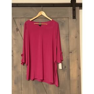 Clara Sun Woo Women's XL Blouse Artsy Slinky Jersey Tunic Top Asymmetrical Hem